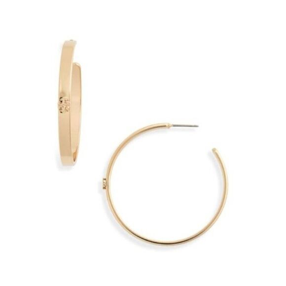 Tory Burch Gold One Raised Logo Hoop Earings - Picture 4 of 5